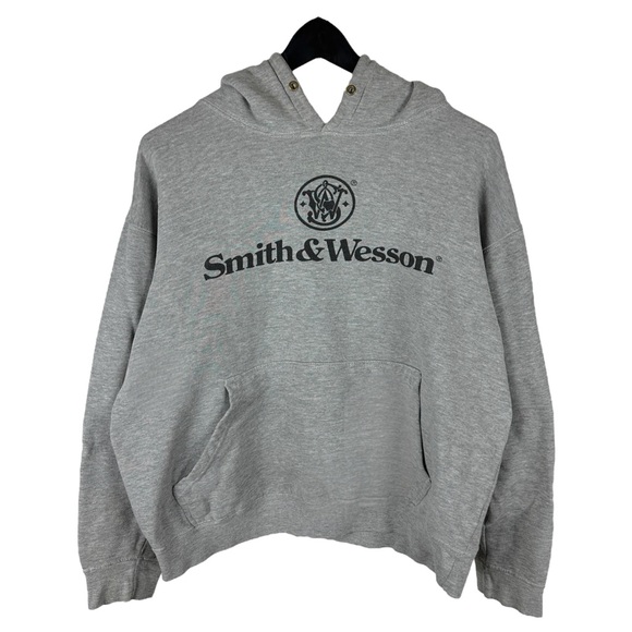 Vintage Y2K Smith & Wesson Firearms Boxy Spellout Promo Hoodie Size M